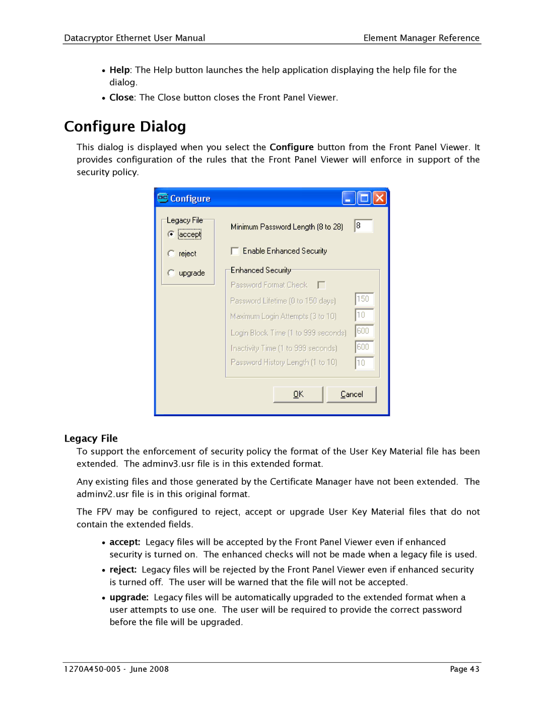 Angenieux 1270A450-005 user manual Configure Dialog, Legacy File 