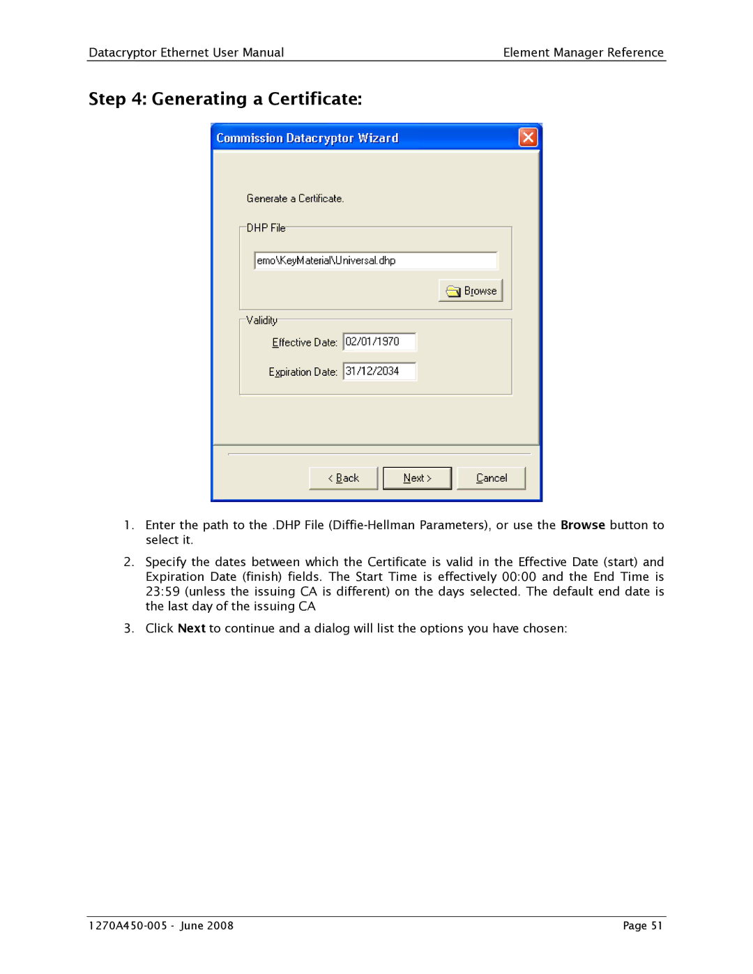 Angenieux 1270A450-005 user manual Generating a Certificate 