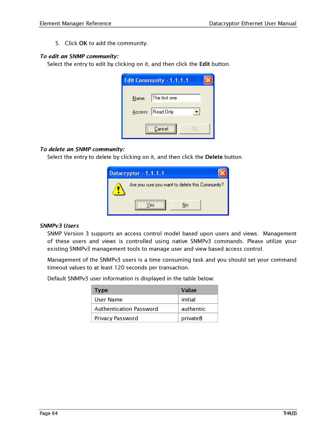 Angenieux 1270A450-005 user manual SNMPv3 Users, Type Value 