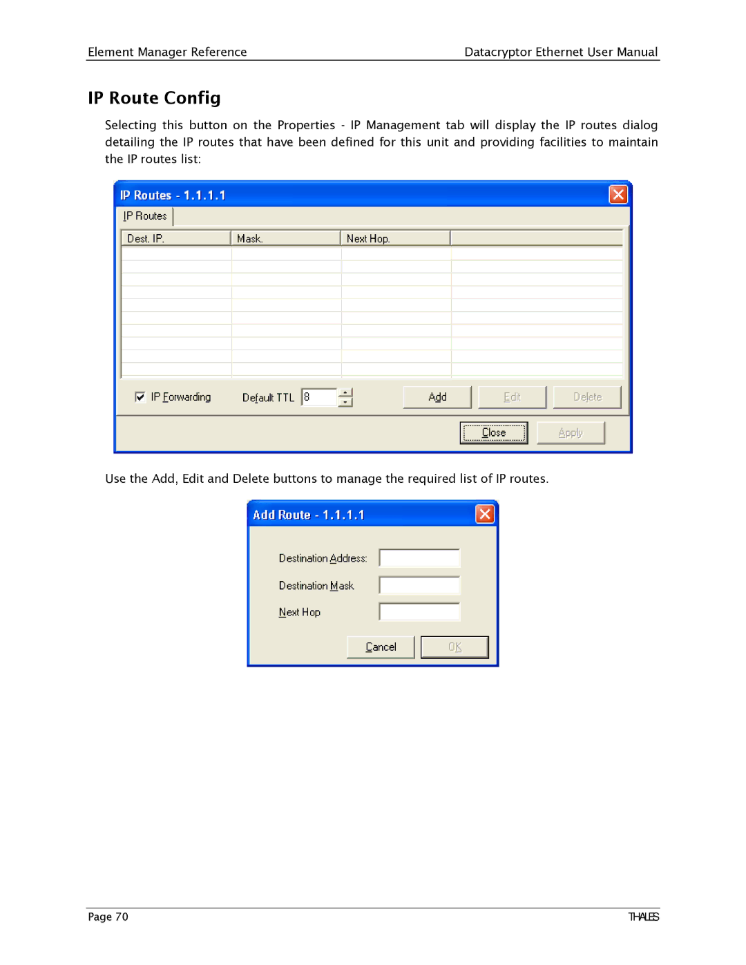 Angenieux 1270A450-005 user manual IP Route Config 