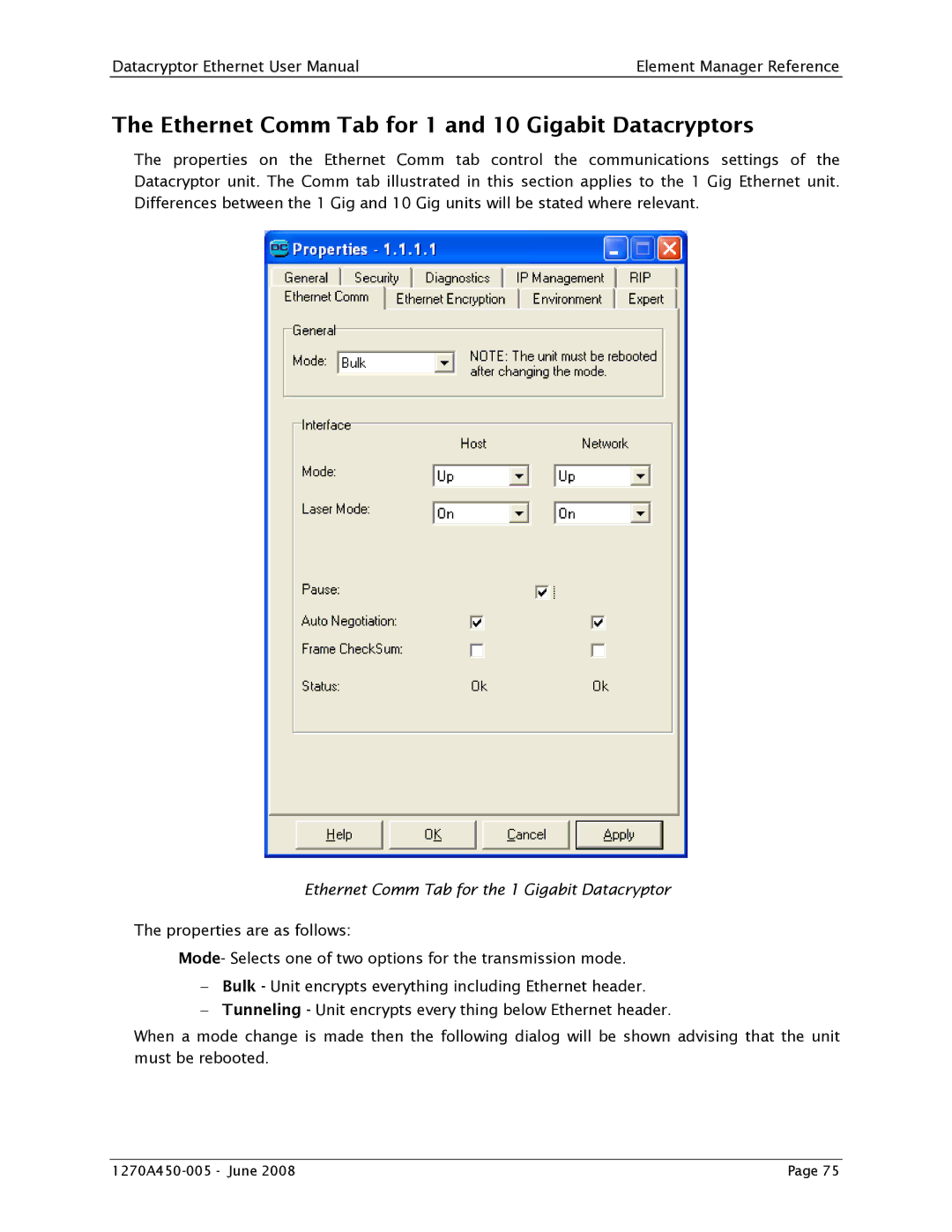 Angenieux 1270A450-005 user manual Ethernet Comm Tab for 1 and 10 Gigabit Datacryptors 