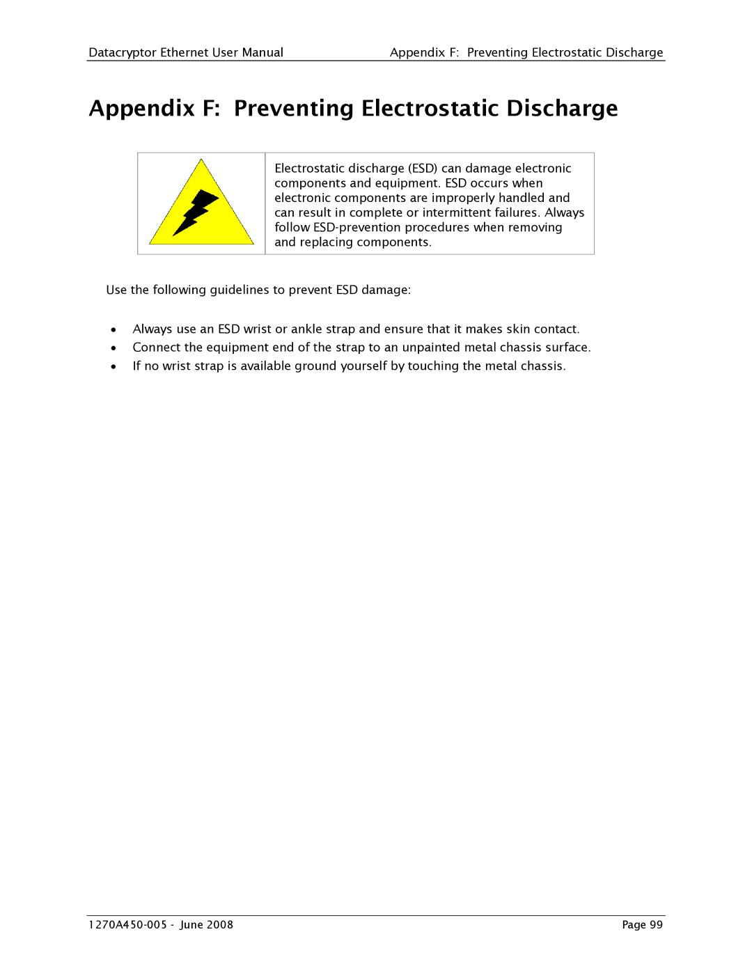 Angenieux 1270A450-005 user manual Appendix F Preventing Electrostatic Discharge 