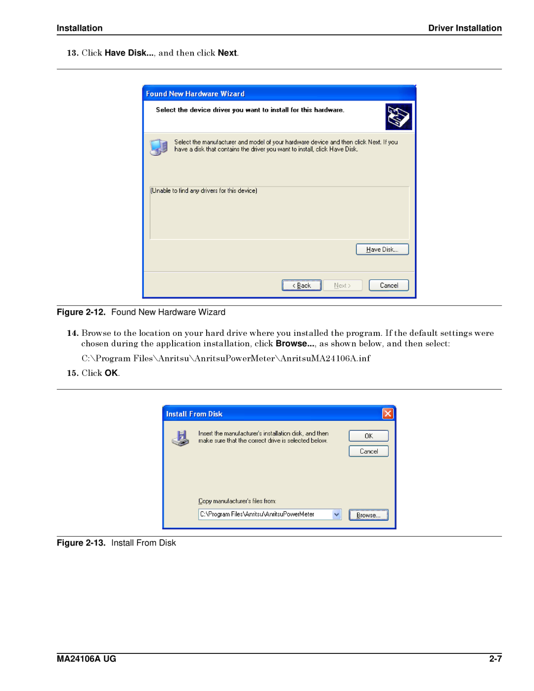 Anritsu MA24106A, 0701012 manual Click Have Disk..., and then click Next 