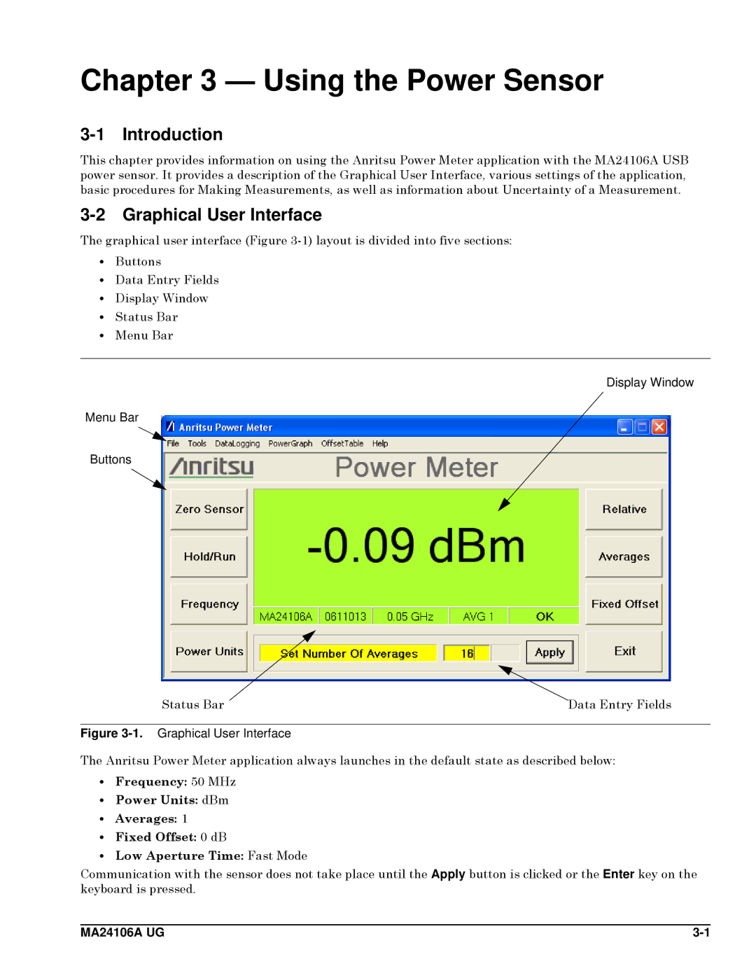 Anritsu MA24106A, 0701012 manual Using the Power Sensor, Graphical User Interface 