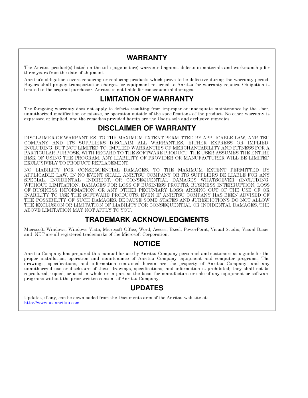 Anritsu 0701012, MA24106A manual Updates 