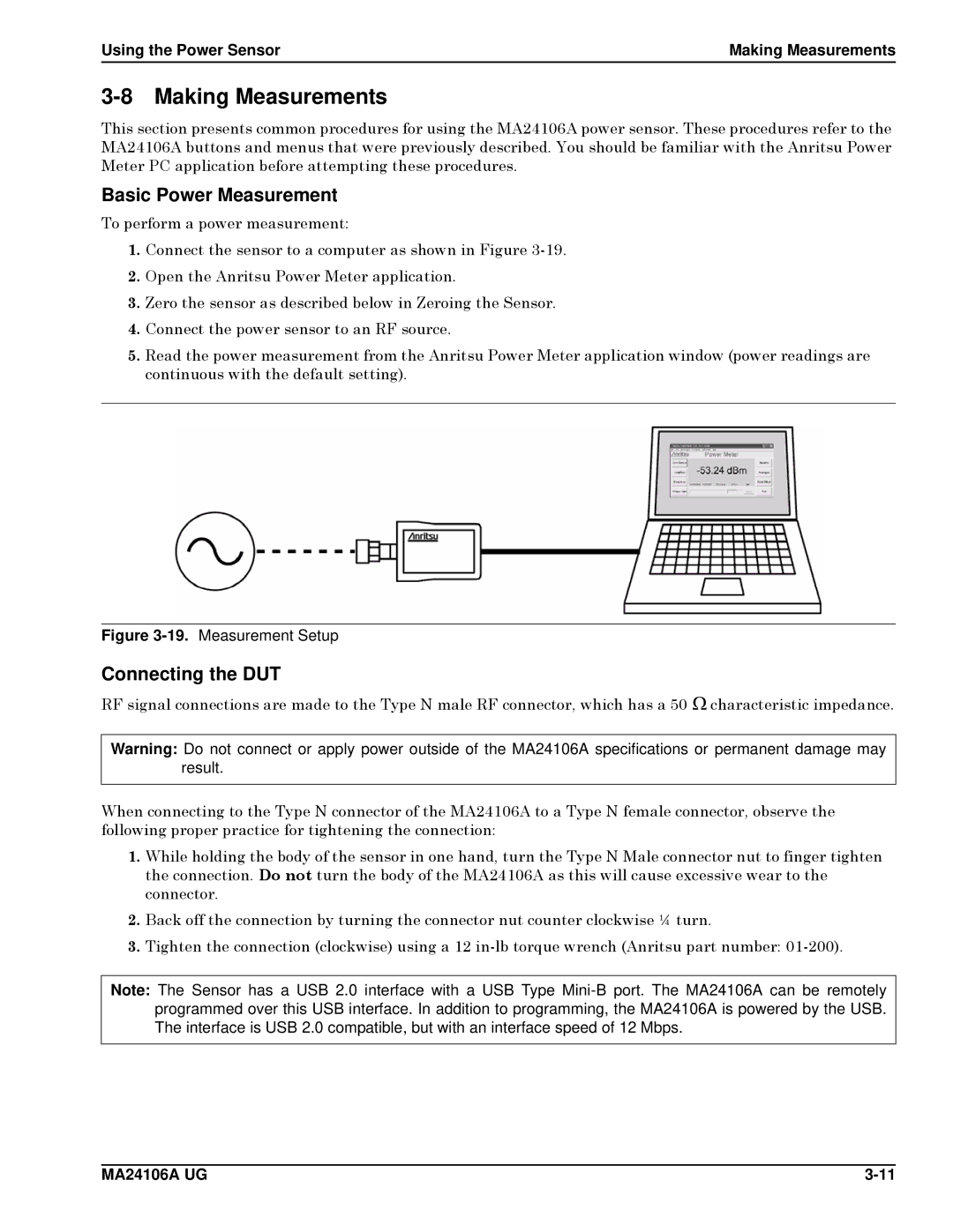 Anritsu MA24106A, 0701012 manual Making Measurements, Basic Power Measurement, Connecting the DUT 