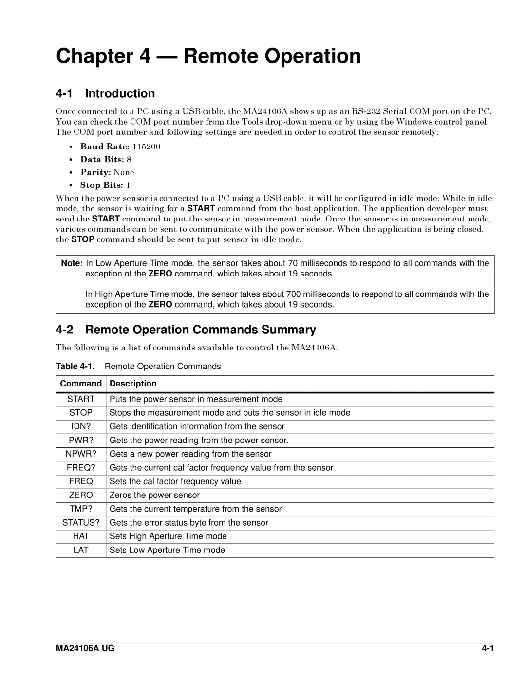 Anritsu MA24106A, 0701012 manual Remote Operation Commands Summary, Command Description 