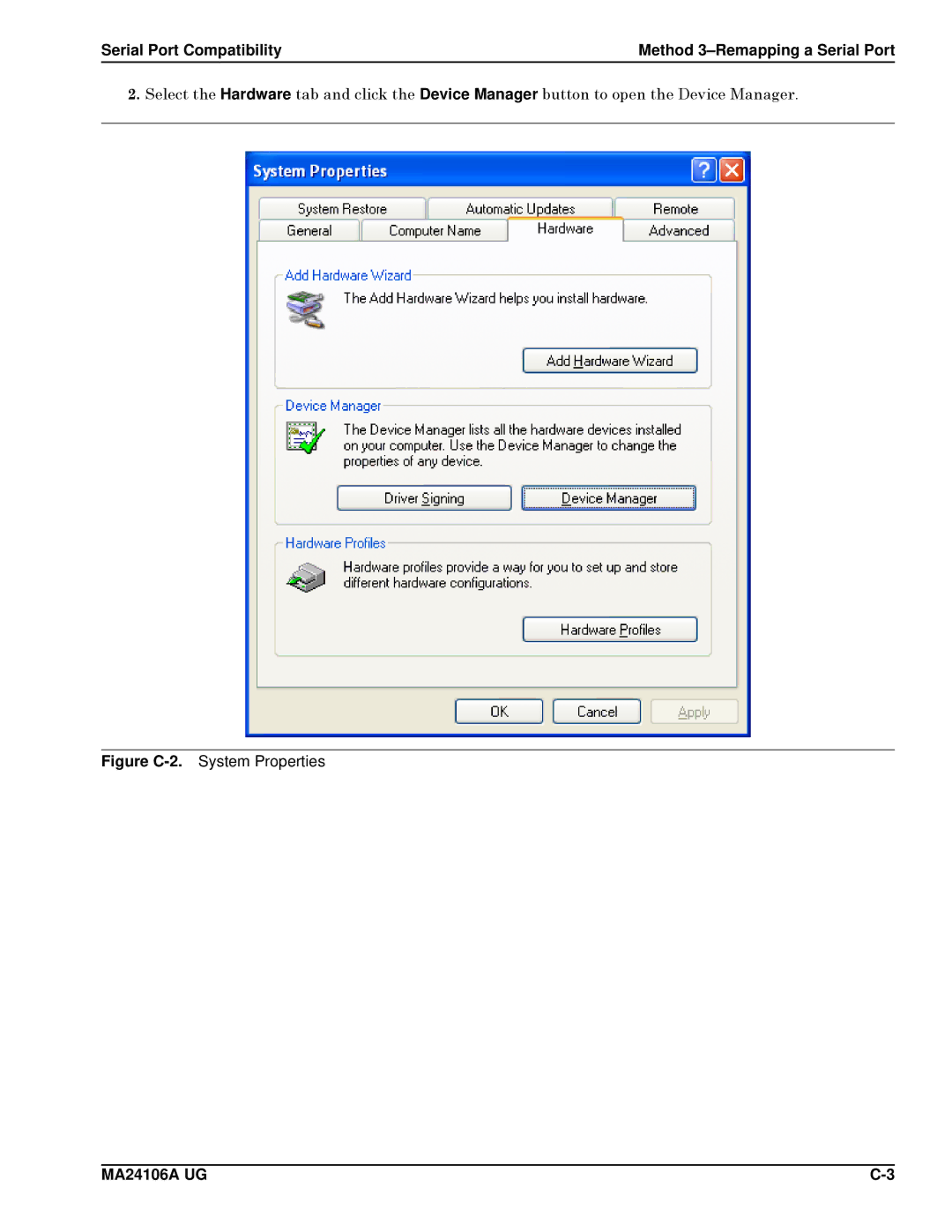 Anritsu MA24106A, 0701012 manual Serial Port Compatibility, Figure C-2.System Properties 