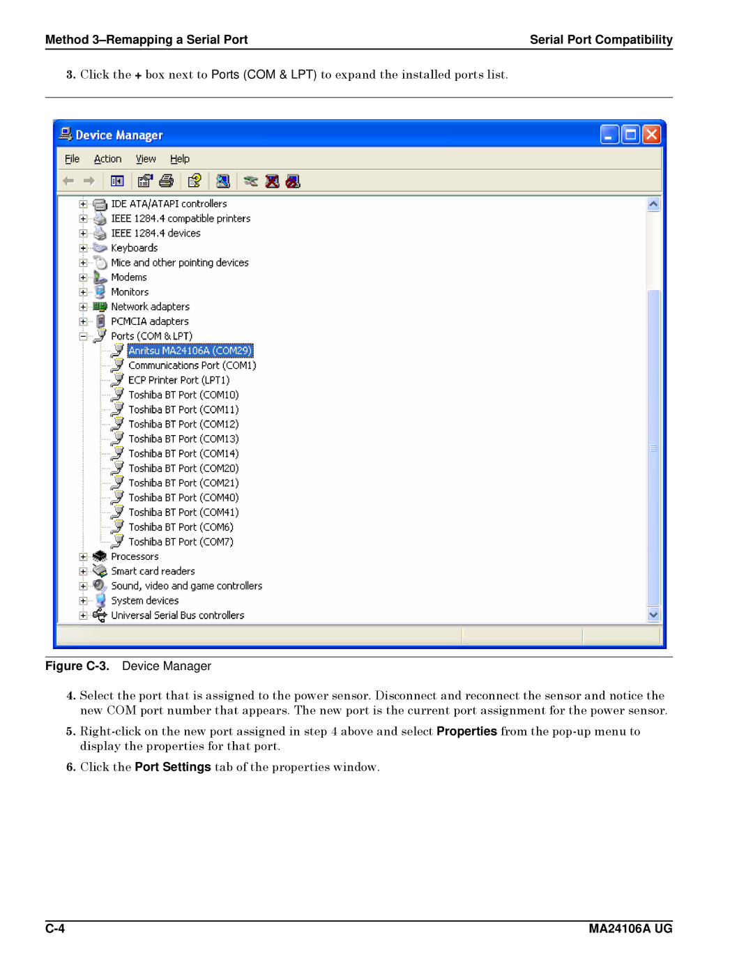 Anritsu 0701012, MA24106A manual Method 3-Remapping a Serial Port, Figure C-3.Device Manager 