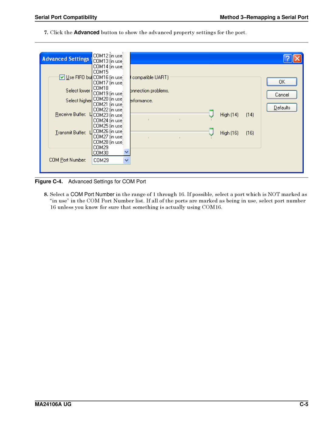 Anritsu MA24106A, 0701012 manual Figure C-4.Advanced Settings for COM Port 