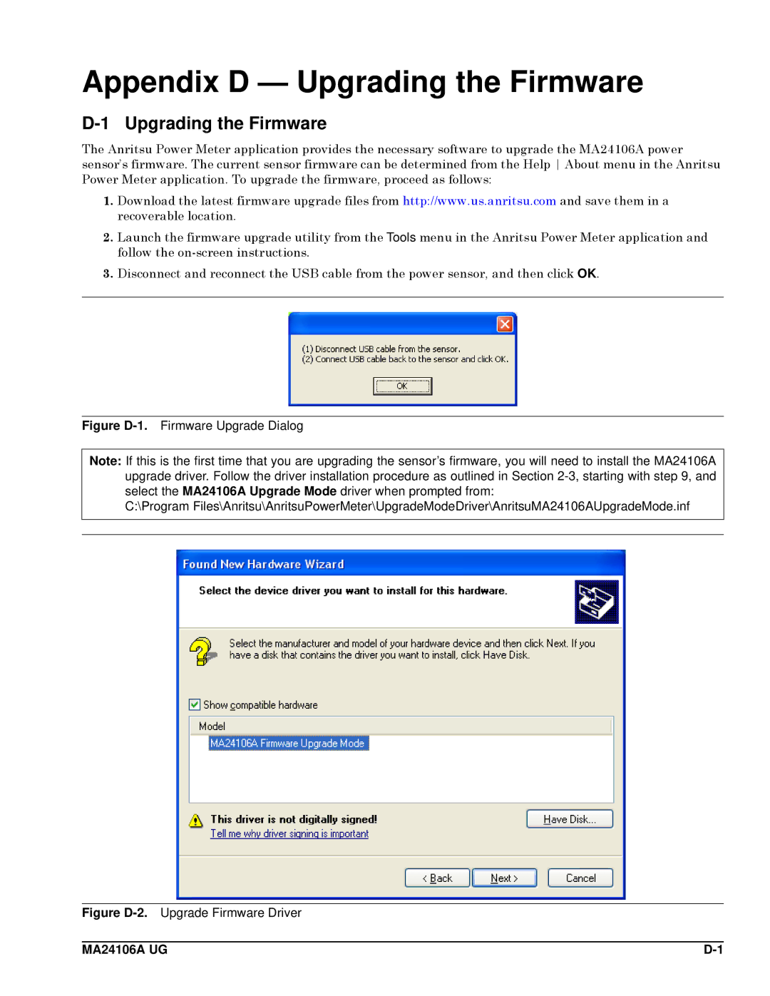 Anritsu MA24106A, 0701012 manual Appendix D Upgrading the Firmware 