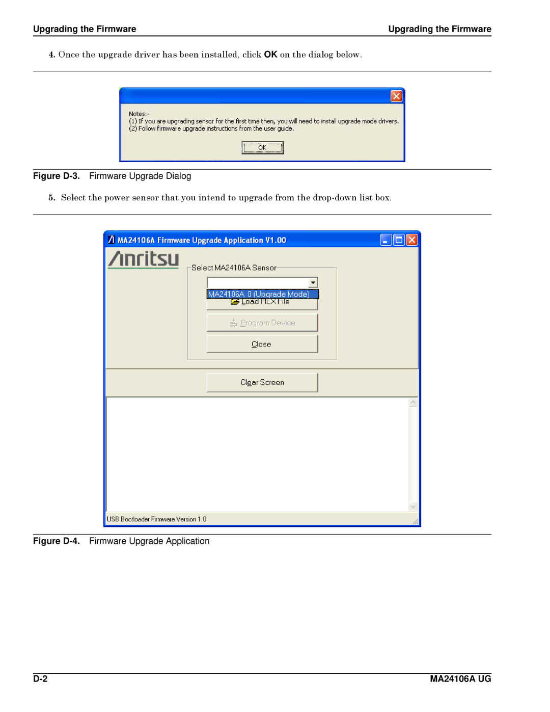 Anritsu 0701012, MA24106A manual Upgrading the Firmware, Figure D-3.Firmware Upgrade Dialog 