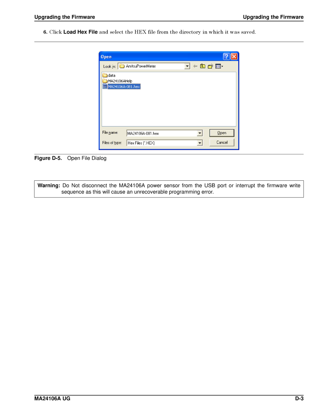 Anritsu MA24106A, 0701012 manual Figure D-5.Open File Dialog 