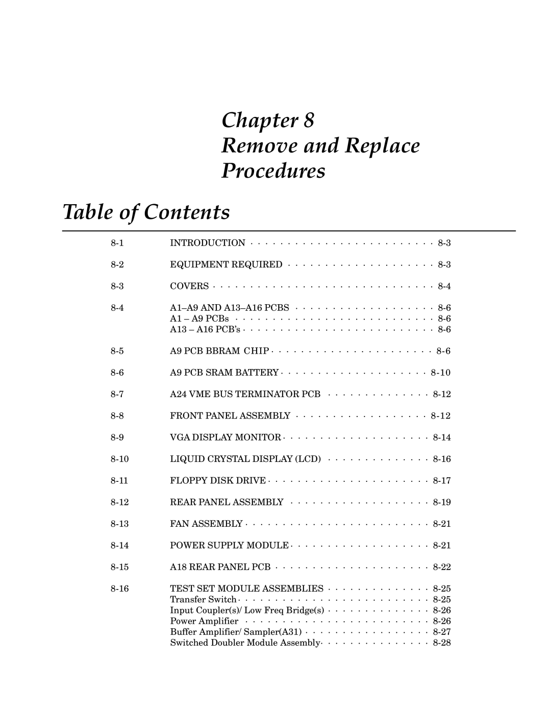 Anritsu 373XXA manual Chapter Remove and Replace Procedures Table of Contents 