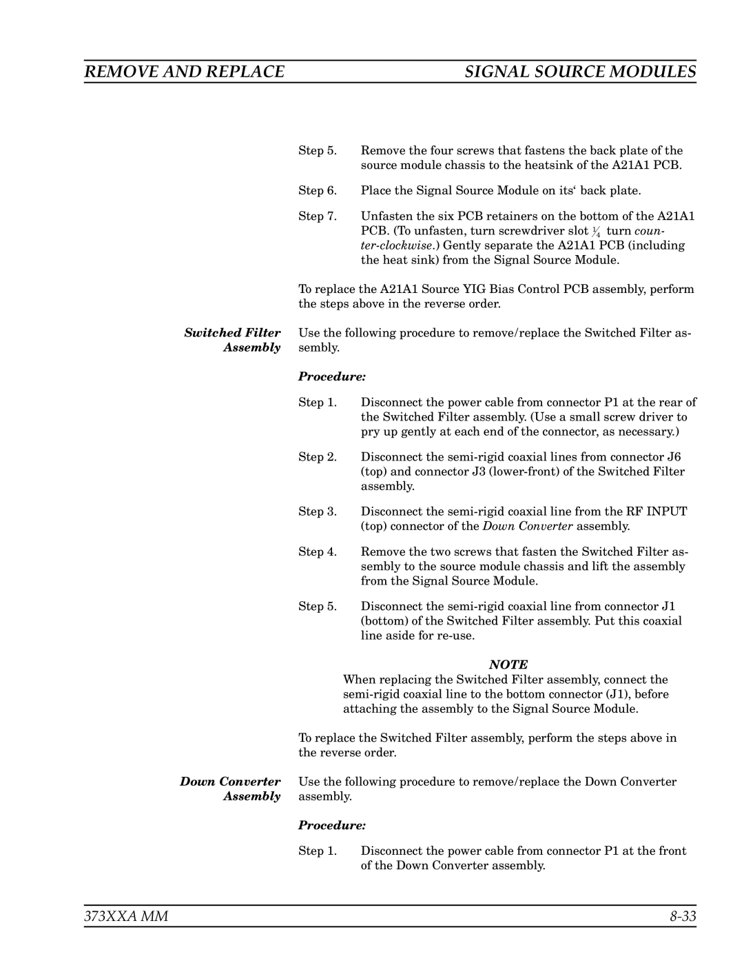 Anritsu 373XXA manual Remove and Replace Signal Source Modules 
