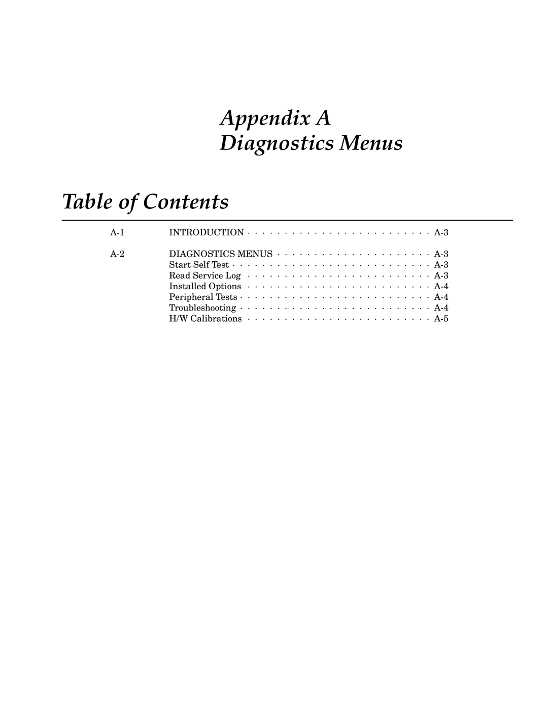 Anritsu 373XXA manual Appendix a Diagnostics Menus Table of Contents 