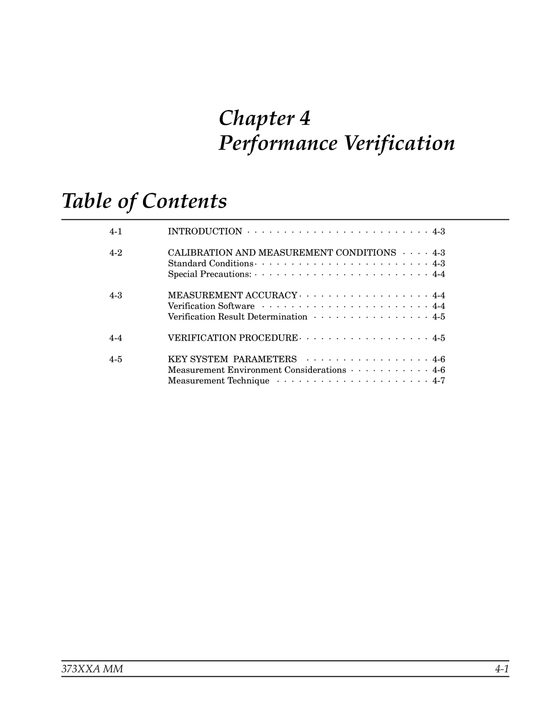 Anritsu 373XXA manual Chapter Performance Verification Table of Contents 