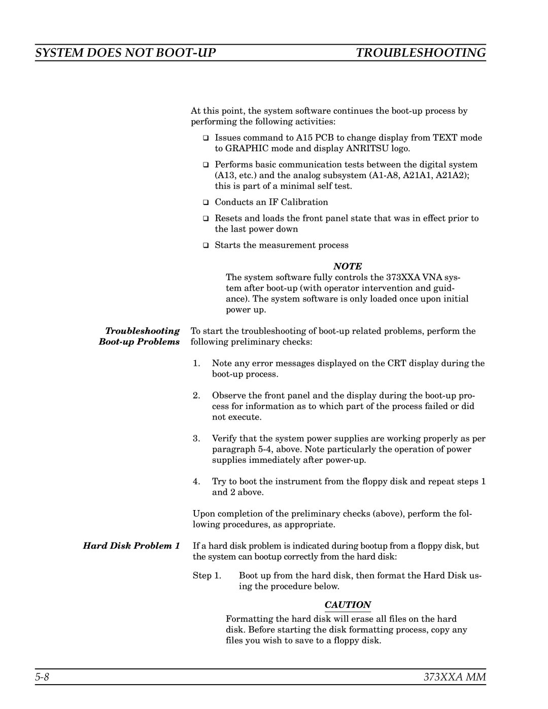 Anritsu 373XXA manual System does not BOOT-UP Troubleshooting 