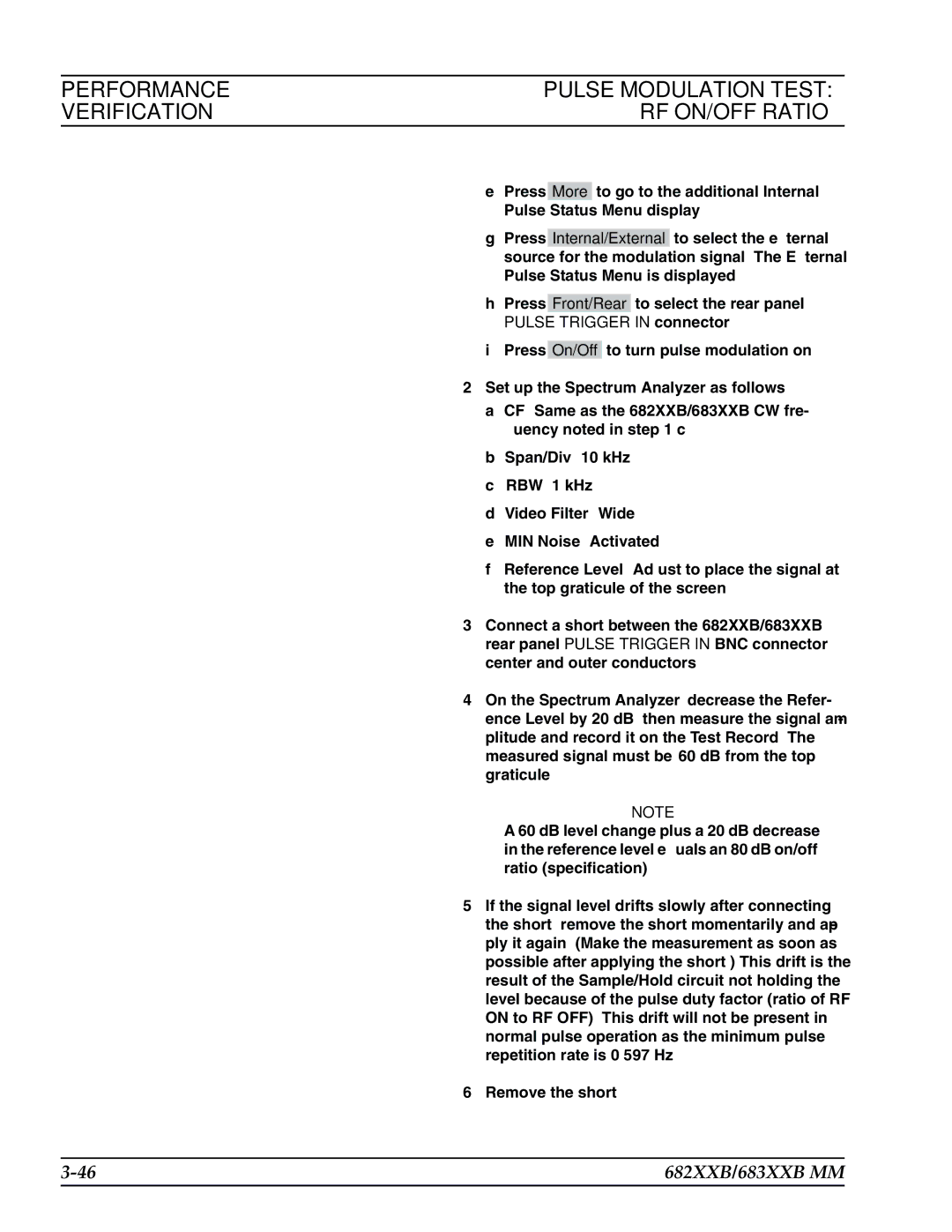 Anritsu 682XXB, 683XXB manual Verification RF ON/OFF Ratio 