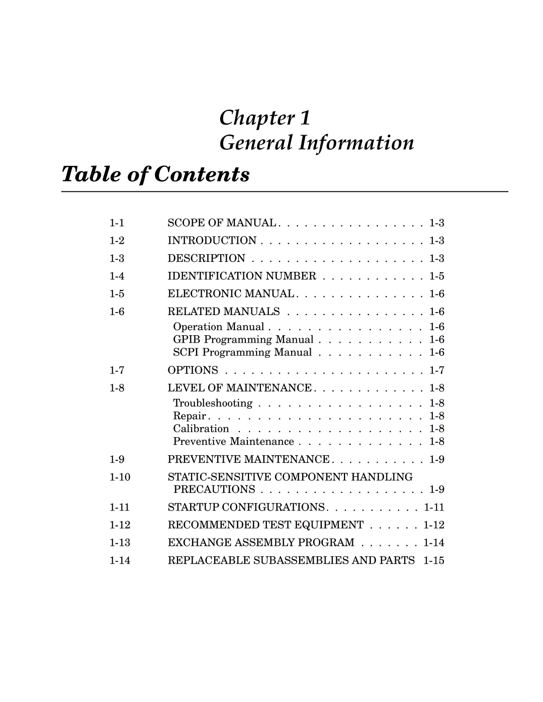 Anritsu 683XXB, 682XXB manual Chapter General Information Table of Contents 