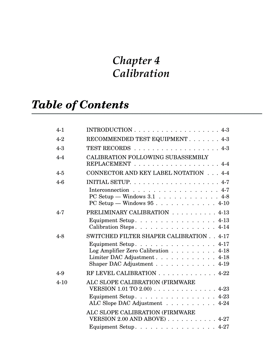 Anritsu 683XXB, 682XXB manual Chapter Calibration Table of Contents 