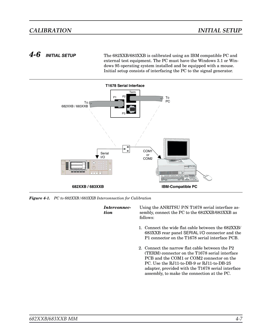 Anritsu manual Calibration Initial Setup, 6INITIAL Setup, T1678 Serial Interface, 682XXB / 683XXB IBM-Compatible PC 