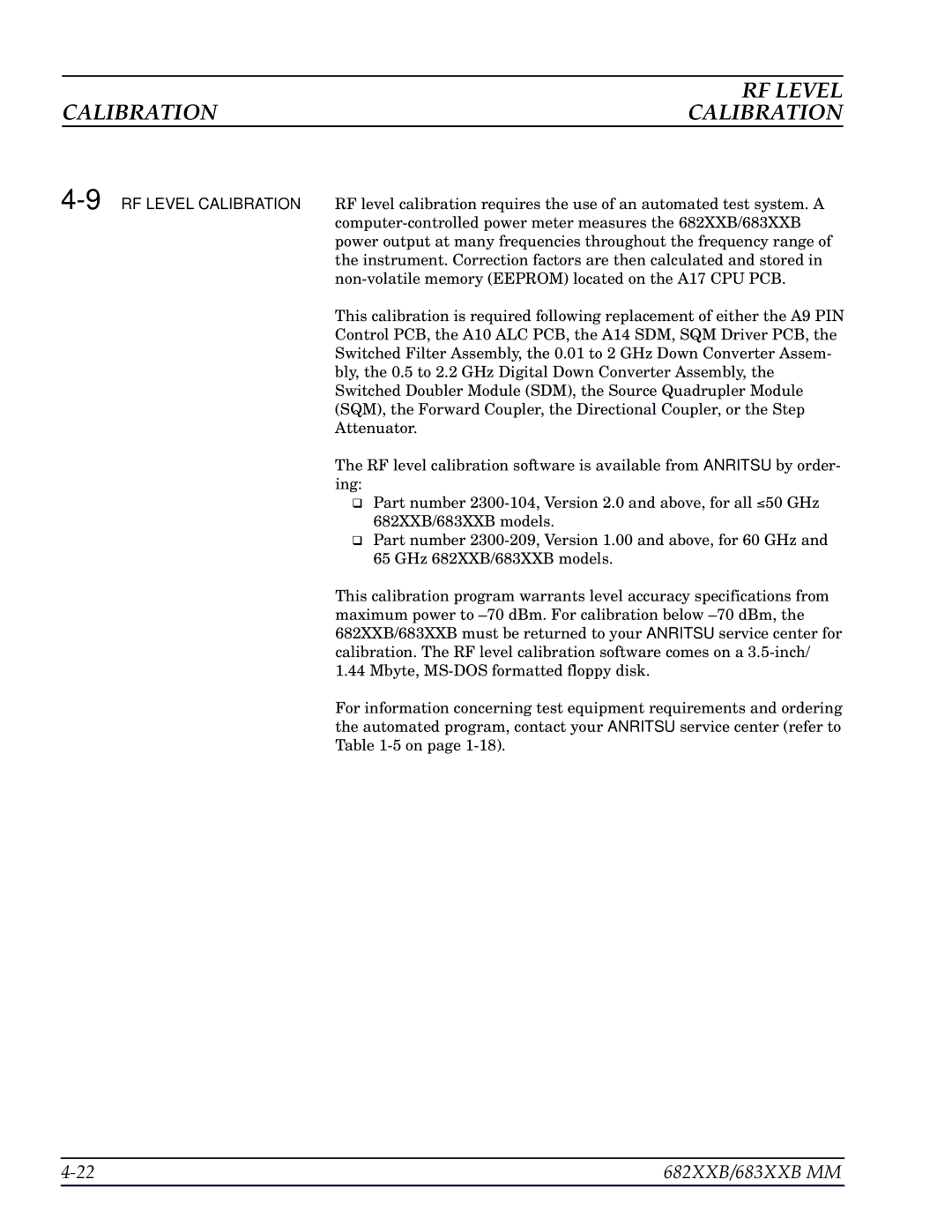 Anritsu 682XXB, 683XXB manual RF Level, Calibration 