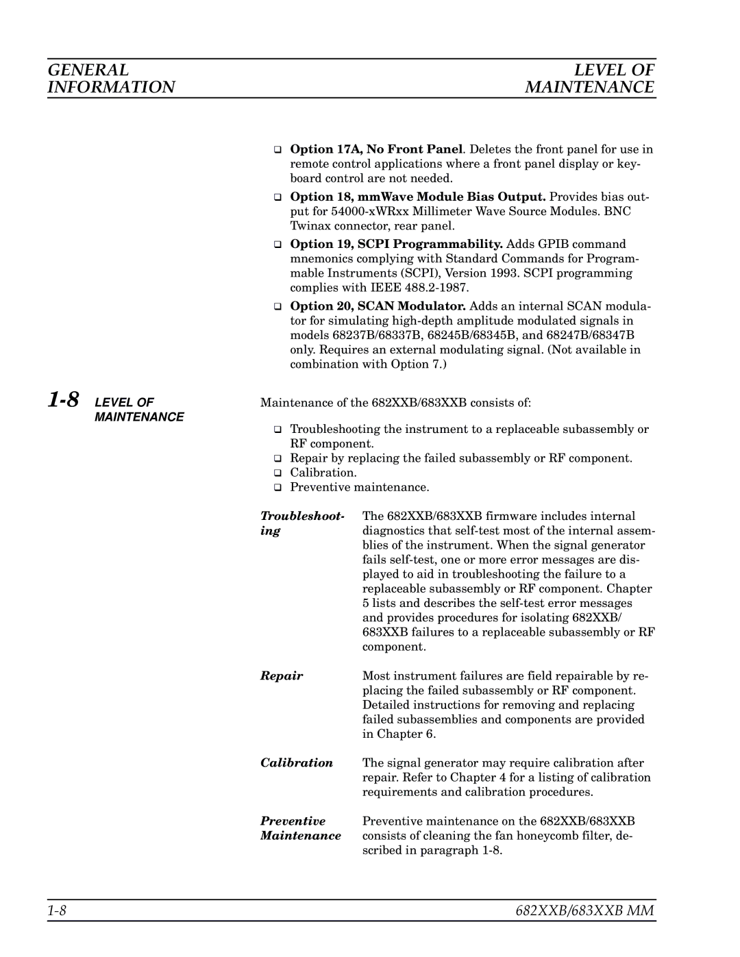 Anritsu 682XXB, 683XXB manual General Level Information Maintenance, 8LEVEL 