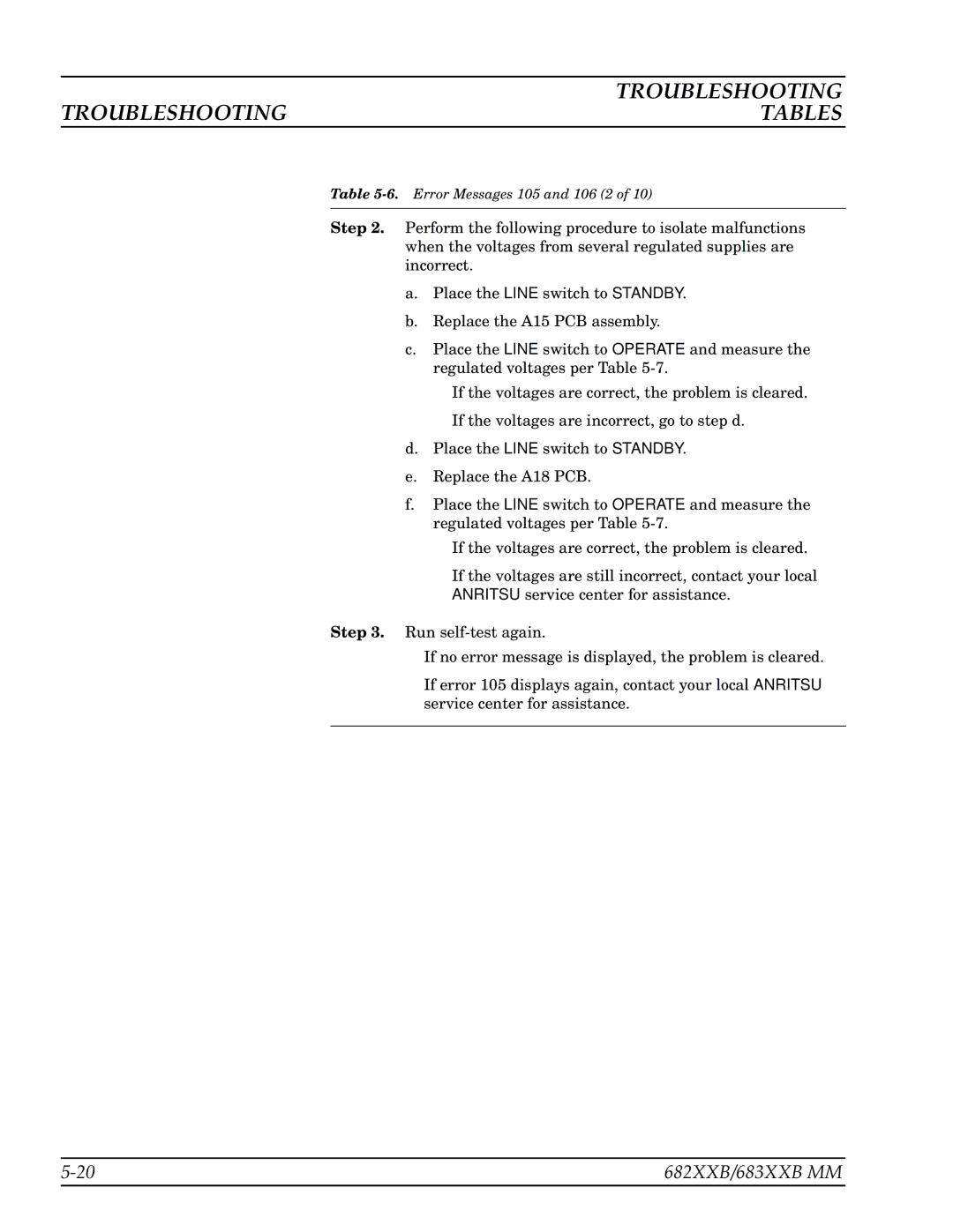 Anritsu 682XXB, 683XXB manual Error Messages 105 and 106 2 
