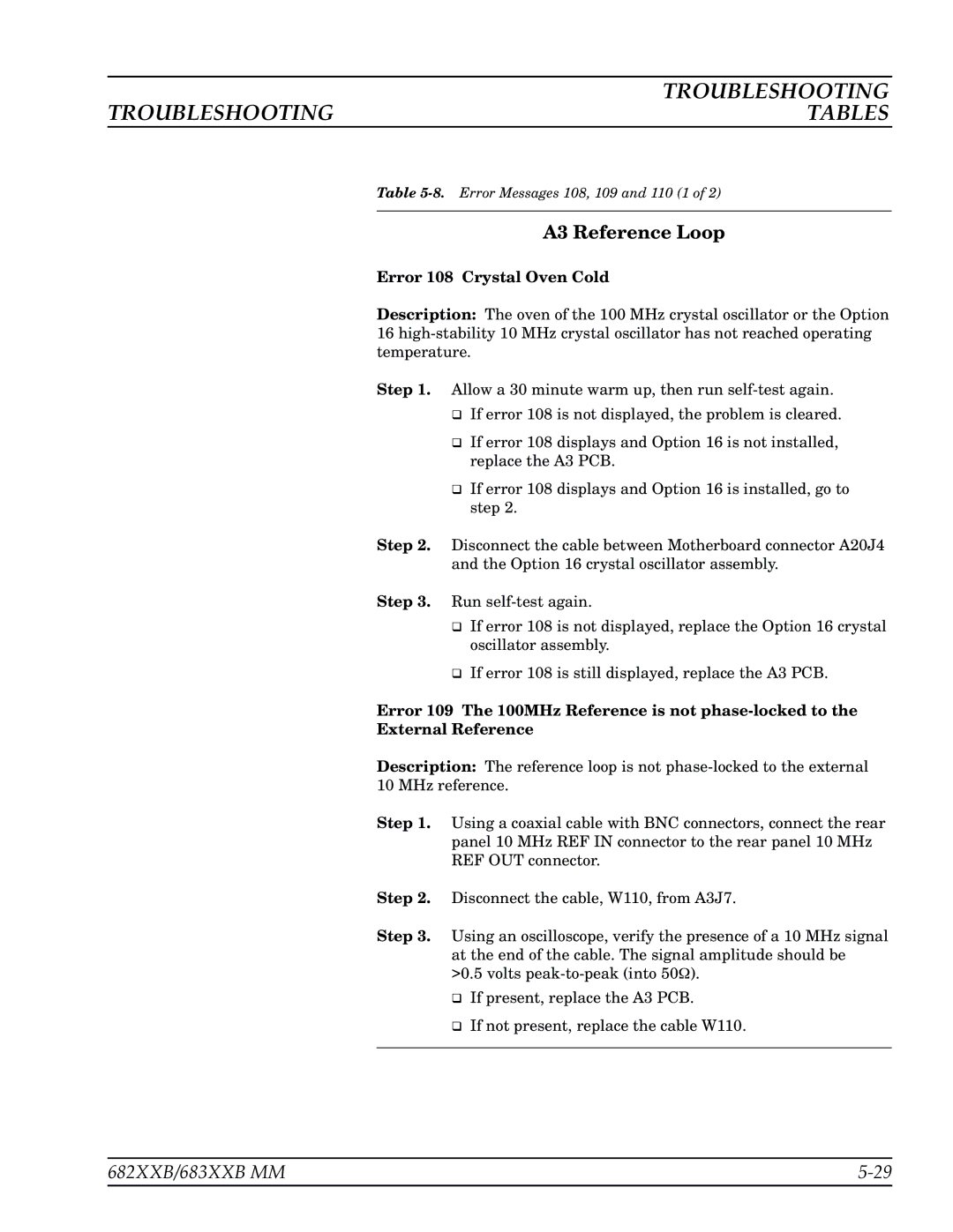 Anritsu 683XXB, 682XXB manual A3 Reference Loop, Error 108 Crystal Oven Cold 