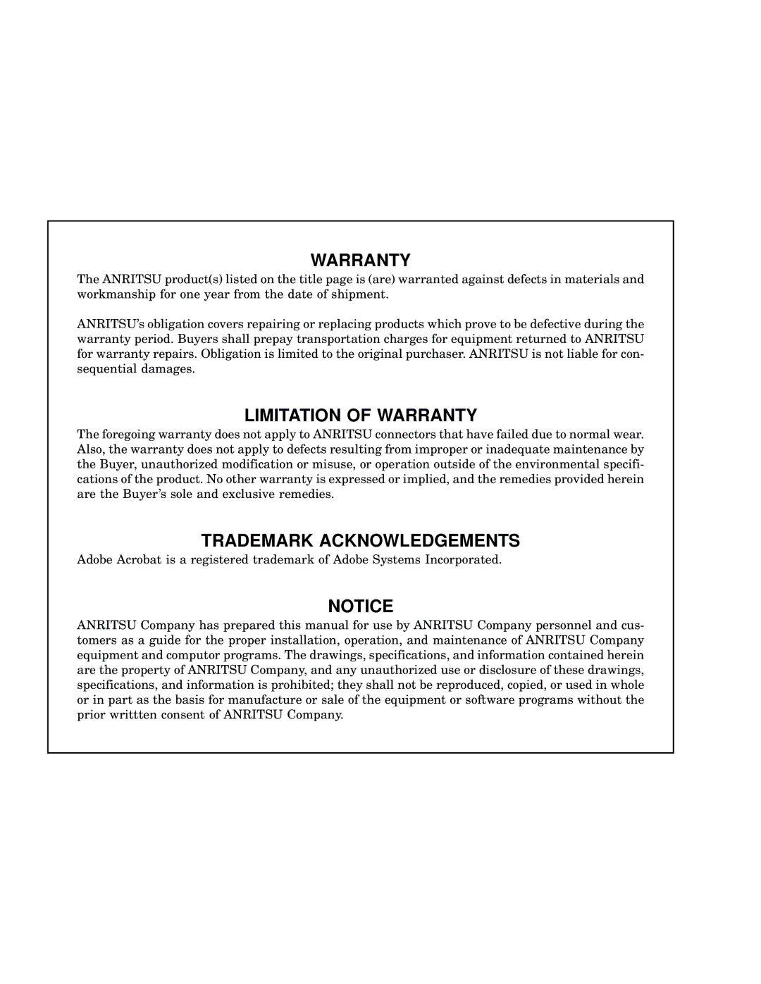 Anritsu 682XXB, 683XXB manual Warranty 