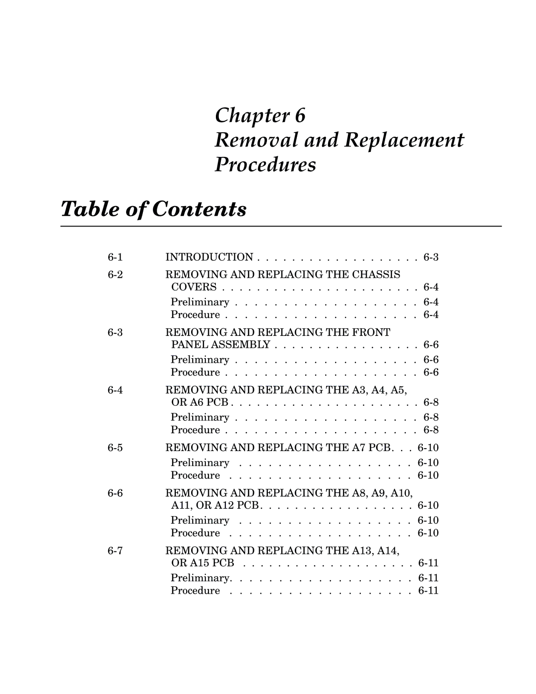 Anritsu 683XXB, 682XXB manual Chapter Removal and Replacement Procedures Table of Contents 