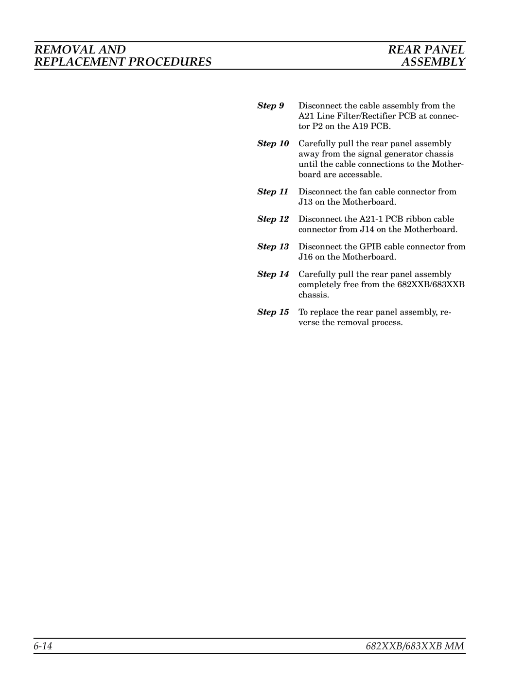 Anritsu 682XXB, 683XXB manual Removal Rear Panel Replacement Procedures Assembly 