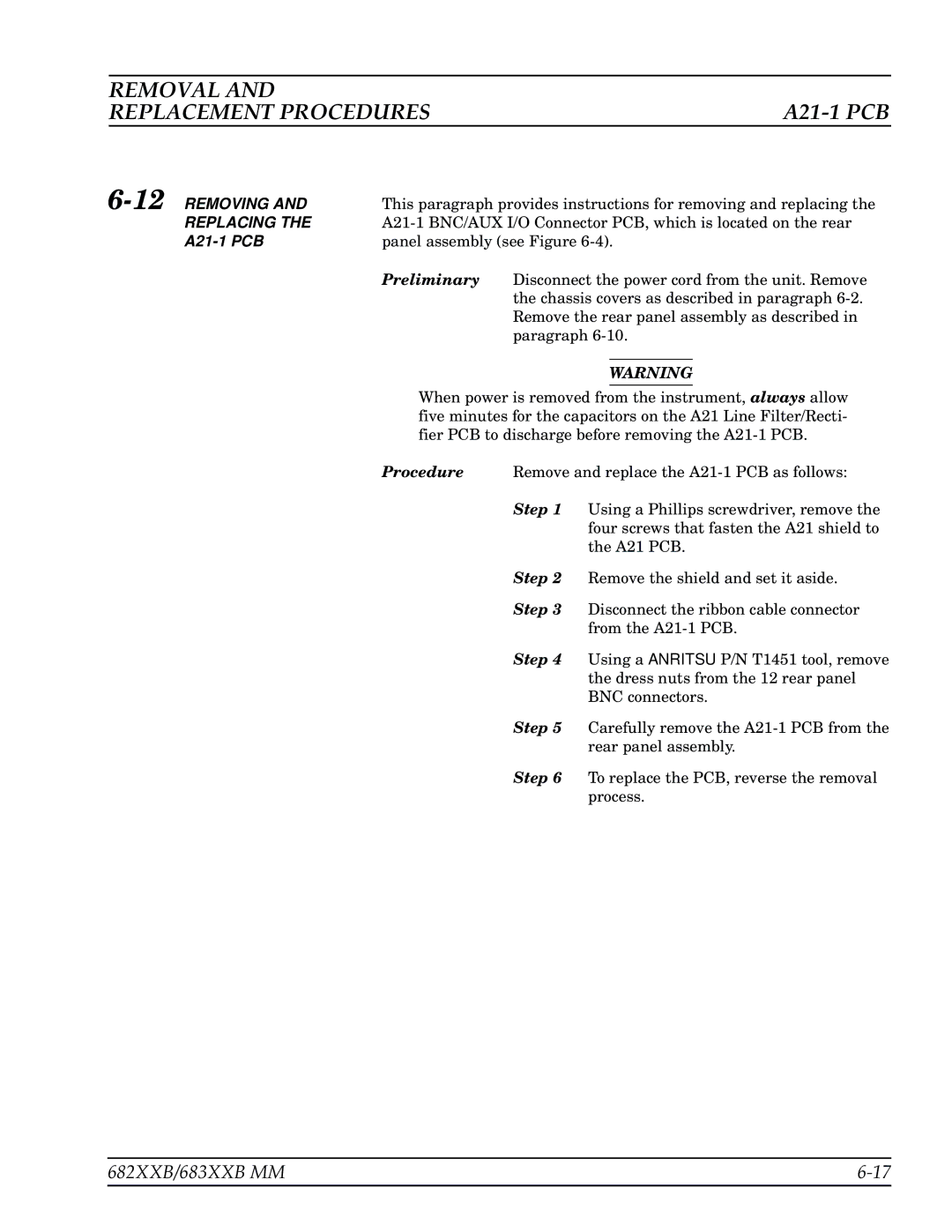 Anritsu 683XXB, 682XXB manual A21-1 PCB, 12REMOVING 