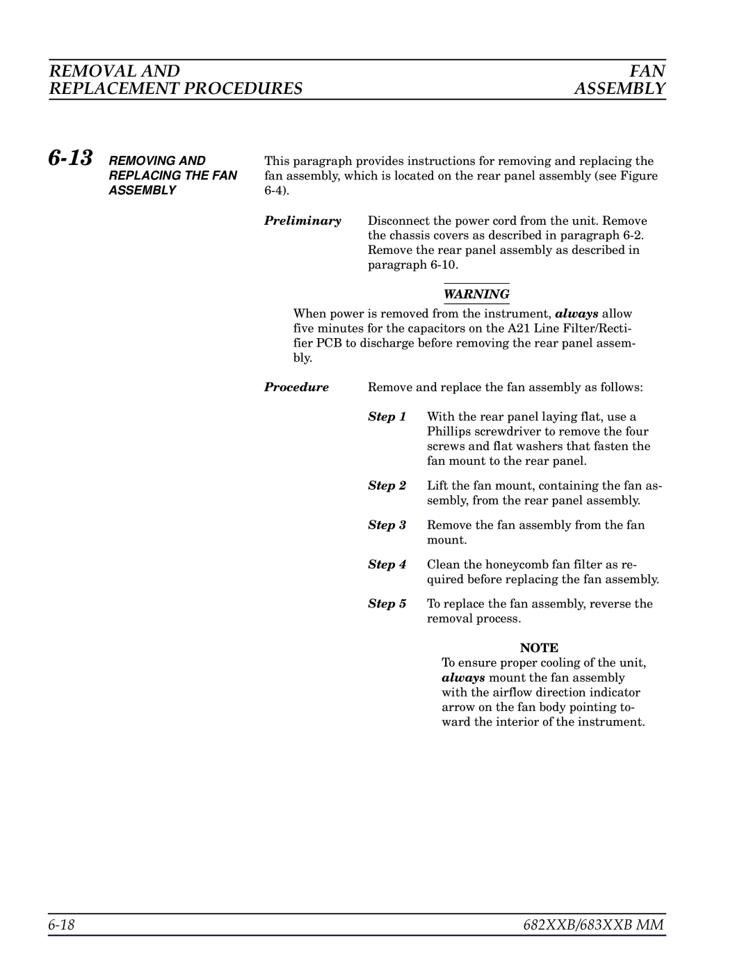 Anritsu 682XXB, 683XXB manual Removal FAN Replacement Procedures, 13REMOVING, Replacing the FAN, Assembly 
