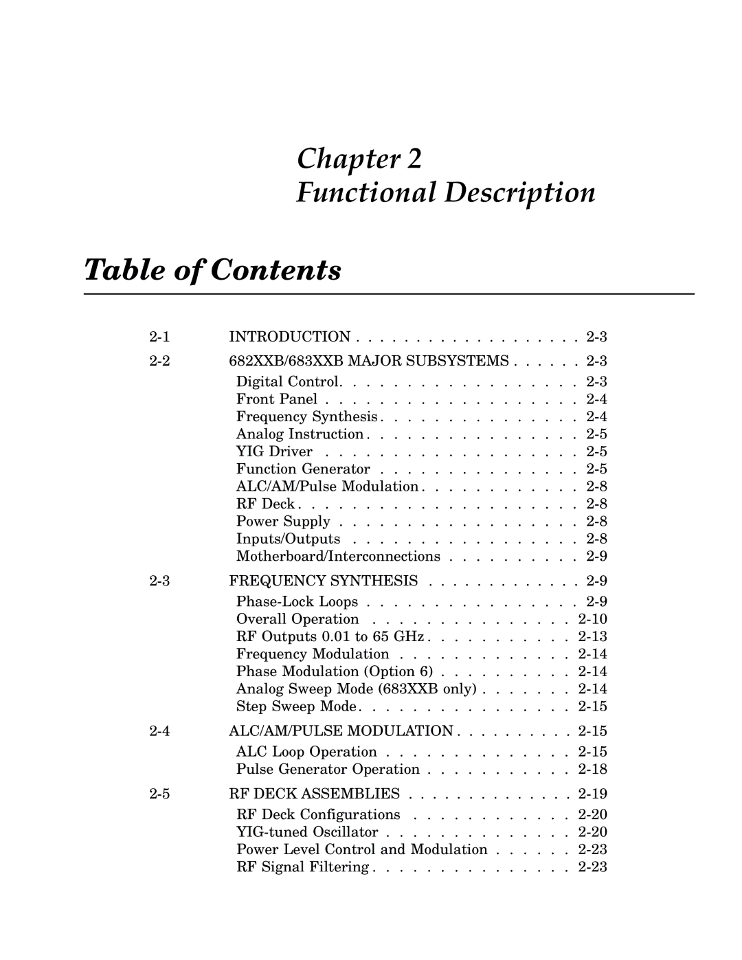 Anritsu 683XXB, 682XXB manual Chapter Functional Description Table of Contents 