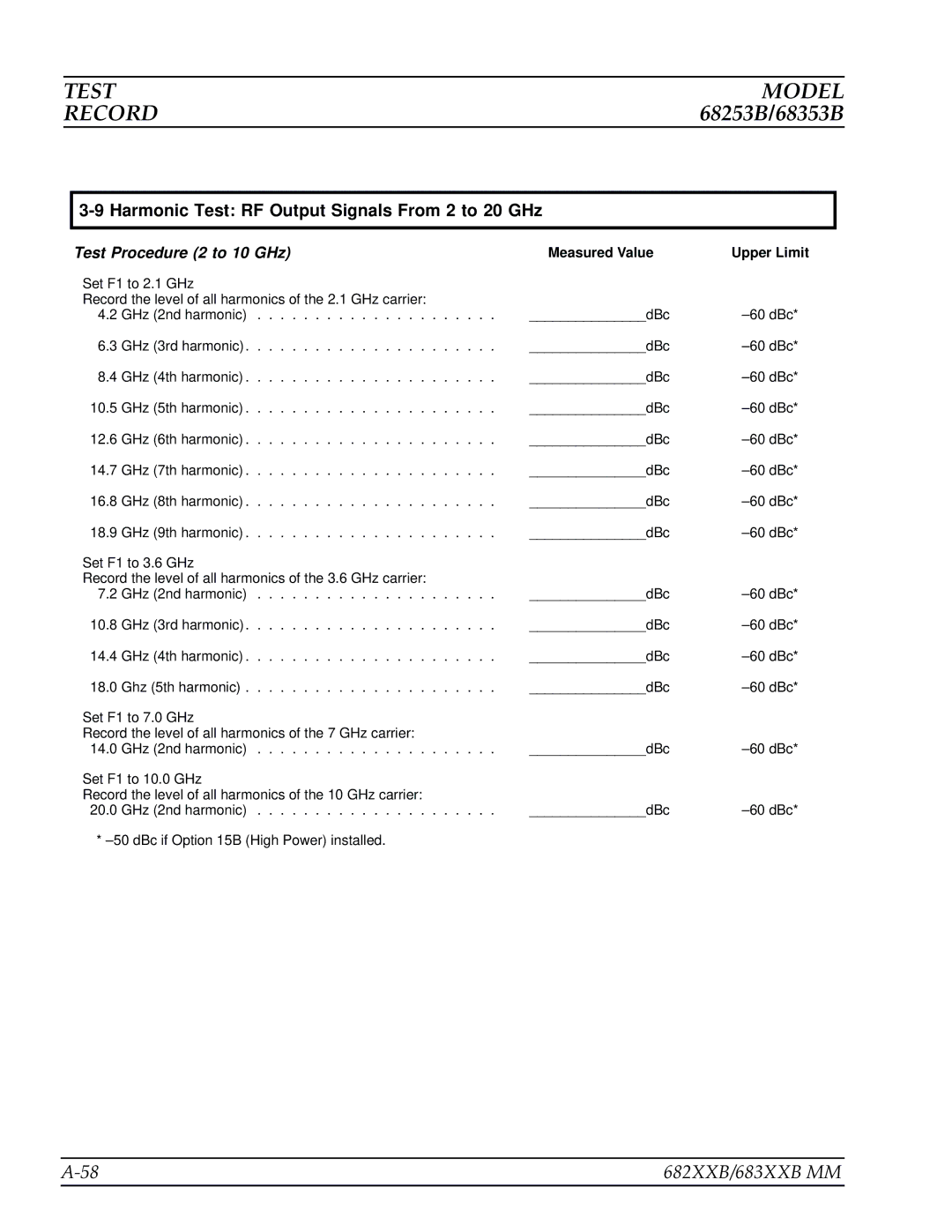 Anritsu 682XXB, 683XXB manual Harmonic Test RF Output Signals From 2 to 20 GHz 