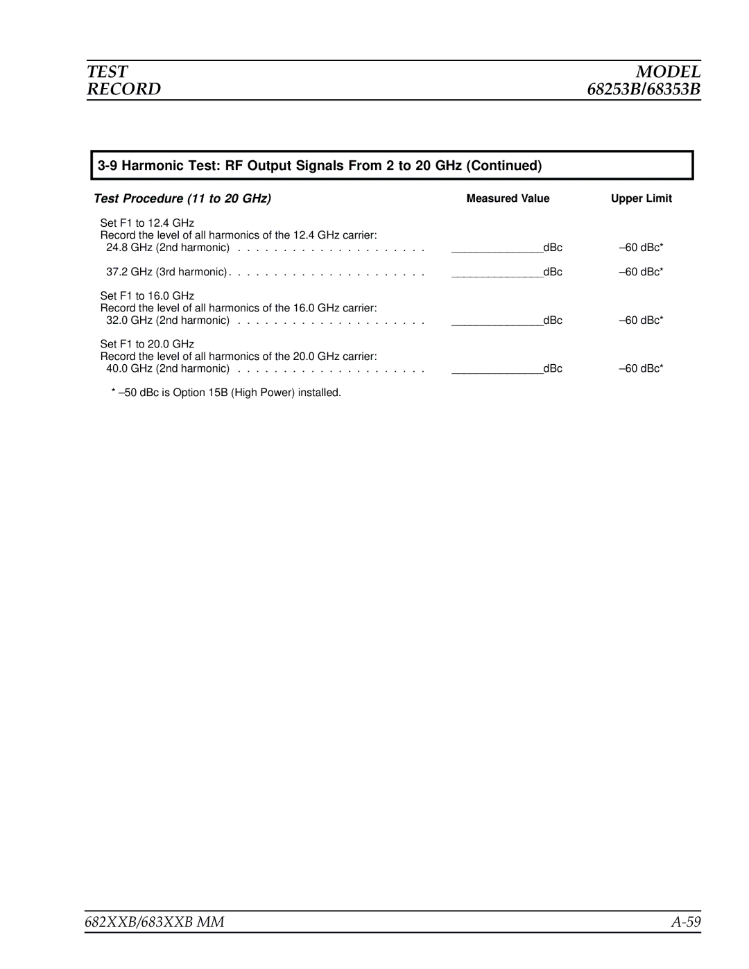 Anritsu 683XXB, 682XXB manual DBc is Option 15B High Power installed 
