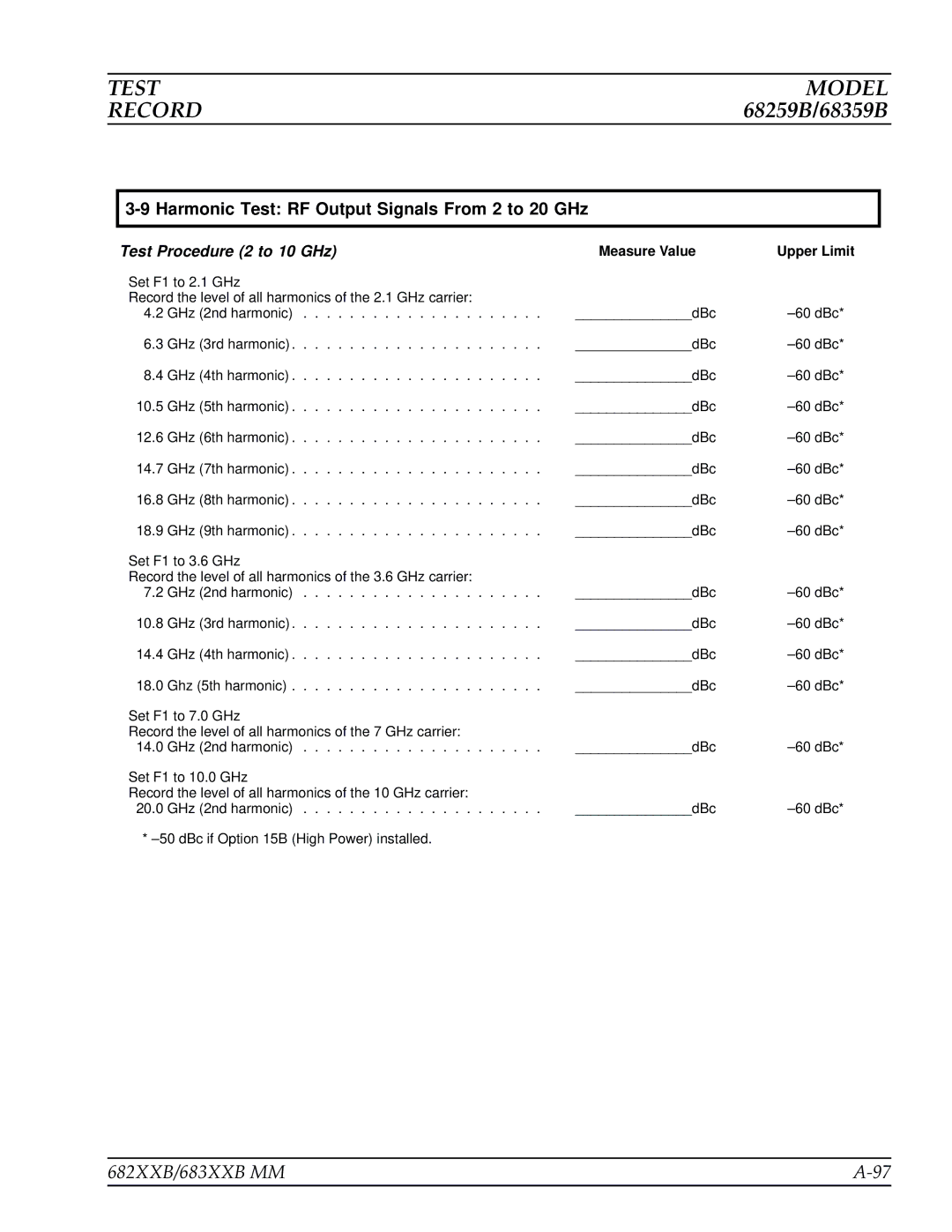 Anritsu 683XXB, 682XXB manual Harmonic Test RF Output Signals From 2 to 20 GHz 