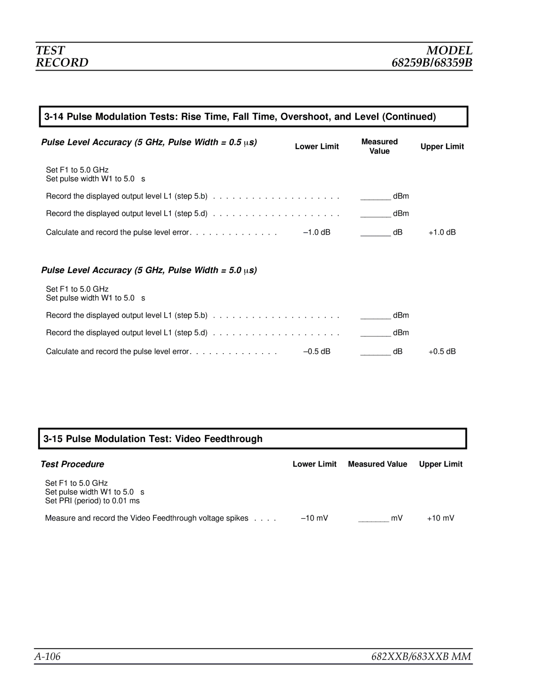 Anritsu manual 106 682XXB/683XXB MM, Lower Limit Measured Upper Limit Value 