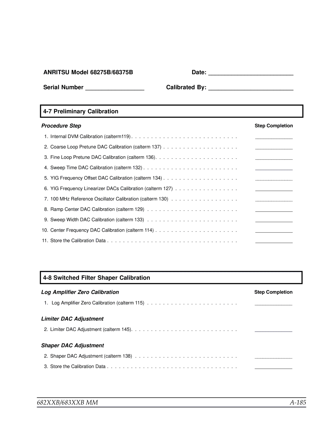 Anritsu manual 682XXB/683XXB MM 185, Step Completion 