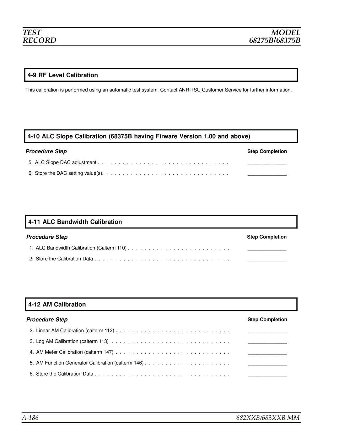 Anritsu manual Test Model Record, 186 682XXB/683XXB MM 