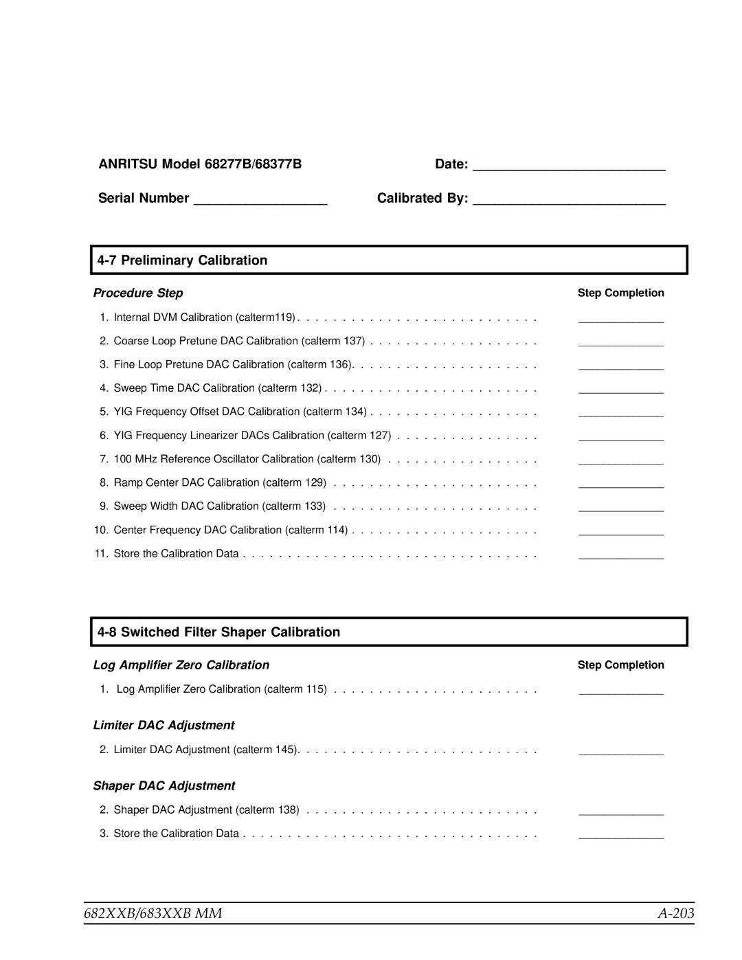 Anritsu manual 682XXB/683XXB MM 203, Step Completion 