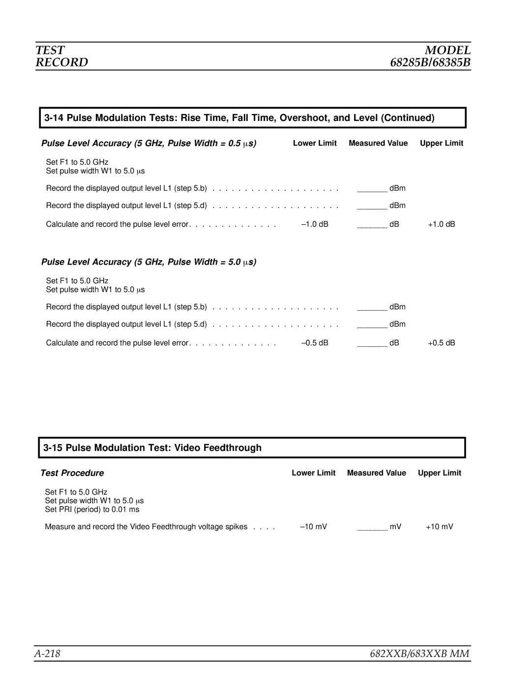 Anritsu manual 218 682XXB/683XXB MM, Pulse Modulation Test Video Feedthrough 