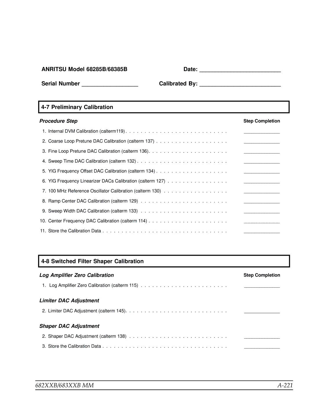 Anritsu manual 682XXB/683XXB MM 221, Step Completion 