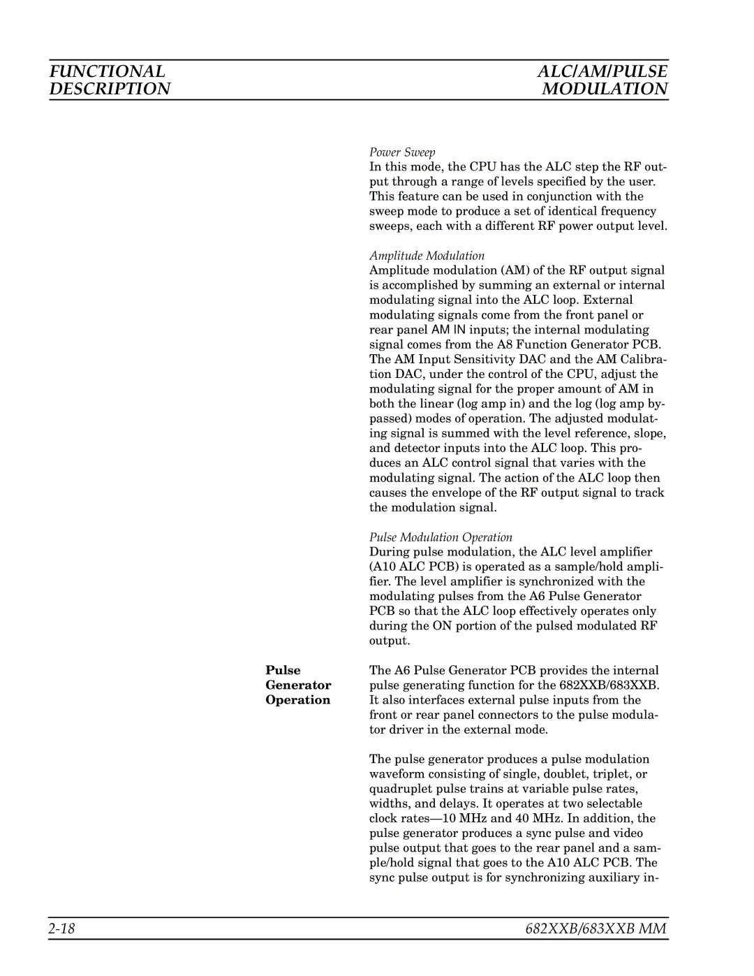 Anritsu 682XXB, 683XXB manual Power Sweep, Amplitude Modulation, Pulse Modulation Operation 