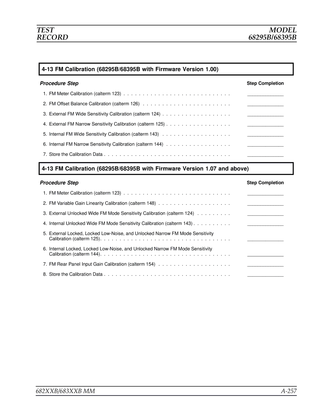 Anritsu manual 682XXB/683XXB MM 257, FM Calibration 68295B/68395B with Firmware Version 