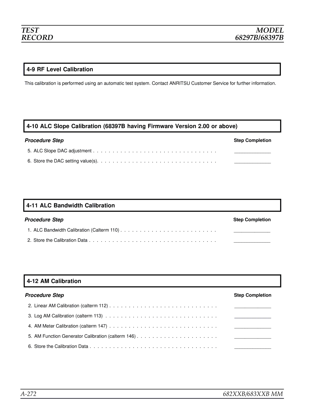Anritsu manual 272 682XXB/683XXB MM, RF Level Calibration 