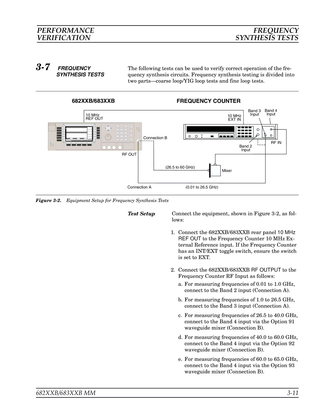 Anritsu 683XXB, 682XXB manual Performance Frequency Verification, 7FREQUENCY, Synthesis Tests 