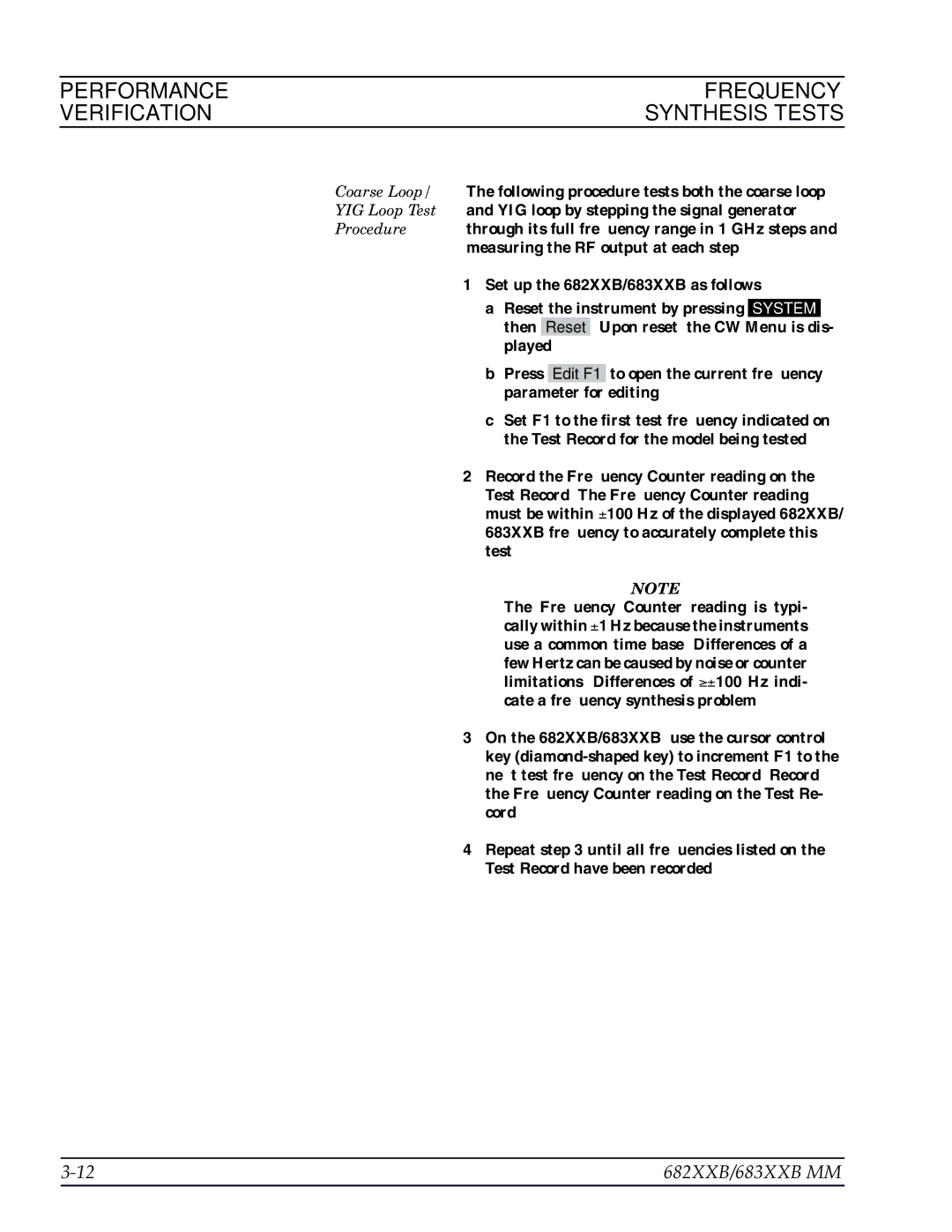 Anritsu 682XXB, 683XXB manual Performance Frequency Verification 